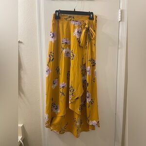 Le Lis Medium Faux Wrap Midi Maxi Skirt Yellow Floral